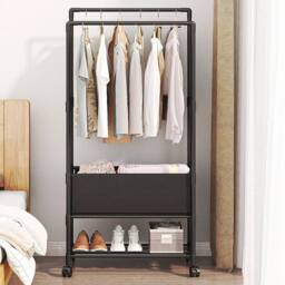 EONLION B Metal Clothes Rail Rolling Garment Shelf Hanging Rack Display Stand in Black - Size: 500mm - thumbnail 4