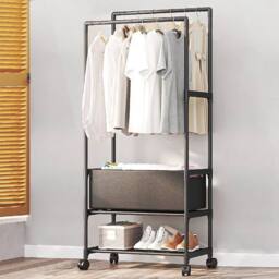 EONLION B Metal Clothes Rail Rolling Garment Shelf Hanging Rack Display Stand in Black - Size: 500mm - thumbnail 3