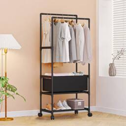 EONLION B Metal Clothes Rail Rolling Garment Shelf Hanging Rack Display Stand in Black - Size: 500mm - thumbnail 5