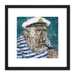 Artery8 Akira Tanaka Marin De Venise Circa 1981 8X8 Inch Square Wooden Framed Wall Art Print Picture with Mount in Black - thumbnail 1