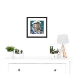 Artery8 Akira Tanaka Marin De Venise Circa 1981 8X8 Inch Square Wooden Framed Wall Art Print Picture with Mount in Black - thumbnail 2