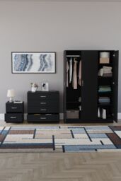 Home Discount Vida Designs Riano 3Pc Bedroom Set - 2 Drawer Bedside, 3 Door Wardrobe in Black - thumbnail 3