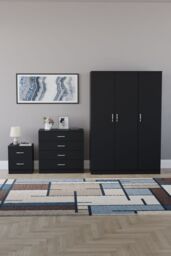 Home Discount Vida Designs Riano 3Pc Bedroom Set - 2 Drawer Bedside, 3 Door Wardrobe in Black - thumbnail 4