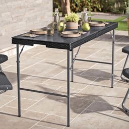 EONLION 4ft Black Rattan Design Folding Table Outdoor Portable Carry Handle Garden Patio - thumbnail 1