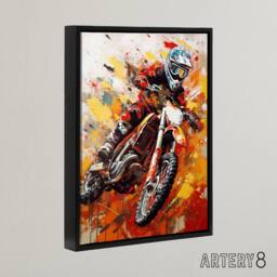 "Artery8 Motocross Race Motorcycle Sport Oil Framed Canvas Wall Art Print in Orange - Size: W12"" x H16""" - thumbnail 2