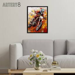 "Artery8 Motocross Race Motorcycle Sport Oil Framed Canvas Wall Art Print in Orange - Size: W12"" x H16""" - thumbnail 3