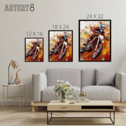 "Artery8 Motocross Race Motorcycle Sport Oil Framed Canvas Wall Art Print in Orange - Size: W12"" x H16""" - thumbnail 4
