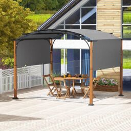 Gymax 300x360cm Retractable Pergola Arched Pergola Outdoor Metal Gazebo in Grey - Size: 300x360 cm - thumbnail 4