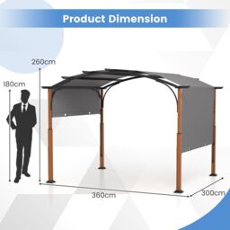 Gymax 300x360cm Retractable Pergola Arched Pergola Outdoor Metal Gazebo in Grey - Size: 300x360 cm - thumbnail 2