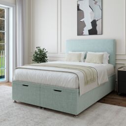 Bedmaster Linen Ottoman Divan Base & Plain Headboard in Duck Egg Blue - Size: Double - thumbnail 1