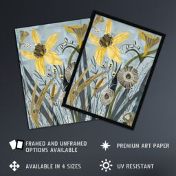 "Artery8 Abstract Daffodils Bloom Rustic Artwork Spring Framed Art Print in Blue - Size: W12"" x H16""" - thumbnail 2
