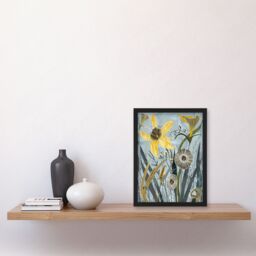 "Artery8 Abstract Daffodils Bloom Rustic Artwork Spring Framed Art Print in Blue - Size: W12"" x H16""" - thumbnail 4