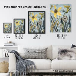 "Artery8 Abstract Daffodils Bloom Rustic Artwork Spring Framed Art Print in Blue - Size: W12"" x H16""" - thumbnail 3
