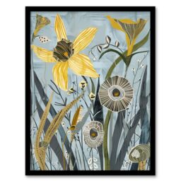 "Artery8 Abstract Daffodils Bloom Rustic Artwork Spring Framed Art Print in Blue - Size: W12"" x H16""" - thumbnail 1