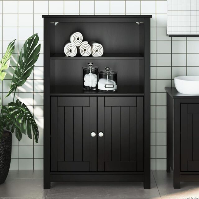 Berkfield Home Bathroom Cabinet BERG Black 69.5x34x110 cm Solid Wood Pine - image 1