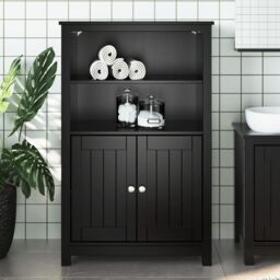 Berkfield Home Bathroom Cabinet BERG Black 69.5x34x110 cm Solid Wood Pine - thumbnail 1