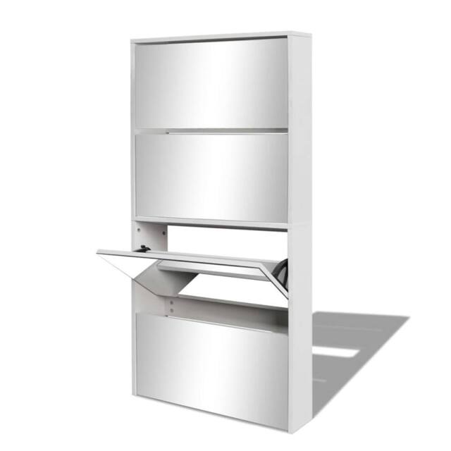 Berkfield Home Shoe Cabinet 4-Layer Mirror White 63x17x134 cm - Size: 63 x 17 x 134 cm - image 1