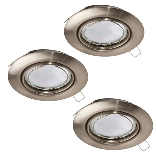 Loops 3 PACK Flush Ceiling Downlight Satin Nickel Steel 3 x 5W GU10 Bulb in Metallics - image 1