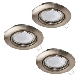 Loops 3 PACK Flush Ceiling Downlight Satin Nickel Steel 3 x 5W GU10 Bulb in Metallics - thumbnail 1