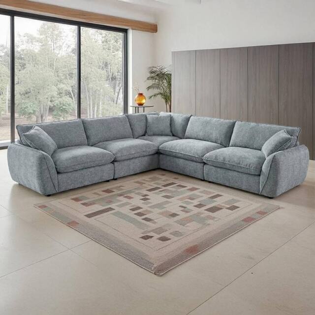 Furnishings For Less UK Berti Fabric Grey Modern L Shaped 5 Seater Corner Sofa - image 1