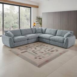 Furnishings For Less UK Berti Fabric Grey Modern L Shaped 5 Seater Corner Sofa - thumbnail 1