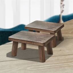 Nordara Deep Baked Wooden Rectangle Low Stool Footstool in Brown - Size: 0.6m2 - thumbnail 4