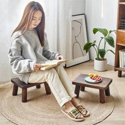 Nordara Deep Baked Wooden Rectangle Low Stool Footstool in Brown - Size: 0.6m2 - thumbnail 6