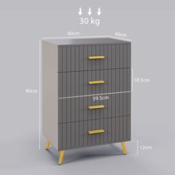 HOMCOM Bedroom Chest of Drawers, Modern Drawer Dresser, Storage Drawer Unit with Aluminium Legs in Dark Grey - thumbnail 3
