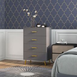 HOMCOM Bedroom Chest of Drawers, Modern Drawer Dresser, Storage Drawer Unit with Aluminium Legs in Dark Grey - thumbnail 1