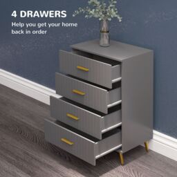 HOMCOM Bedroom Chest of Drawers, Modern Drawer Dresser, Storage Drawer Unit with Aluminium Legs in Dark Grey - thumbnail 4