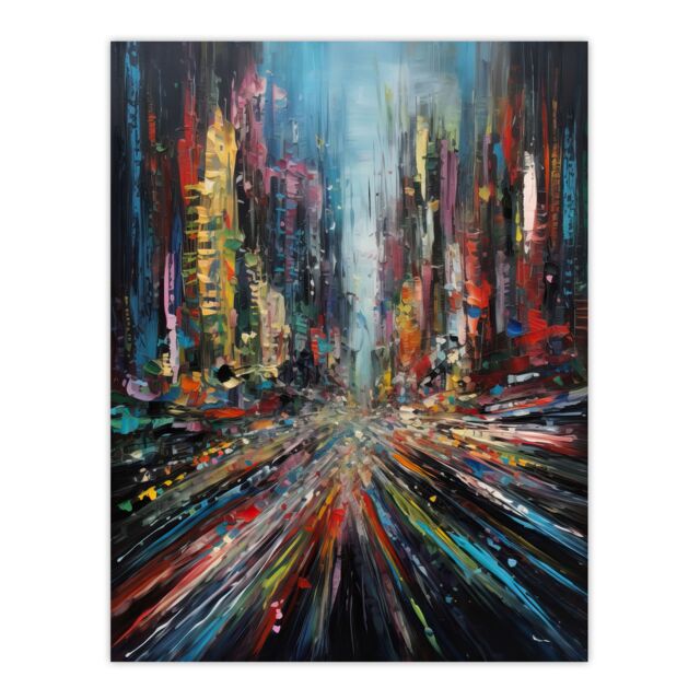 "Artery8 Abstract City New York Rush Hour Traffic Oil Painting Extra Large XL Wall Art Poster Print - Size: W24"" x H32""" - image 1
