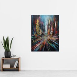 "Artery8 Abstract City New York Rush Hour Traffic Oil Painting Extra Large XL Wall Art Poster Print - Size: W24"" x H32""" - thumbnail 4
