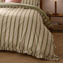 Wylder Connie Striped Ruffle Duvet Cover Set in Olive - Size: Super King - thumbnail 3