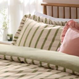 Wylder Connie Striped Ruffle Duvet Cover Set in Olive - Size: Super King - thumbnail 2
