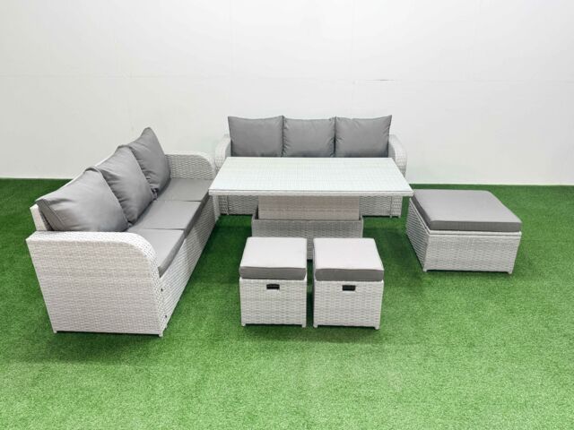 Fimous Outdoor Garden Furniture Sets 9 Seater Wicker Rattan Furniture Sofa Sets w/ Adjustable Lifting Dining or Coffee Table high Back Lounge Sofa 3 - image 1