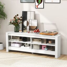 "Costway Corner TV Stand with Power Outlet 3-Tier Entertainment Center for 60"" TV in White" - thumbnail 3