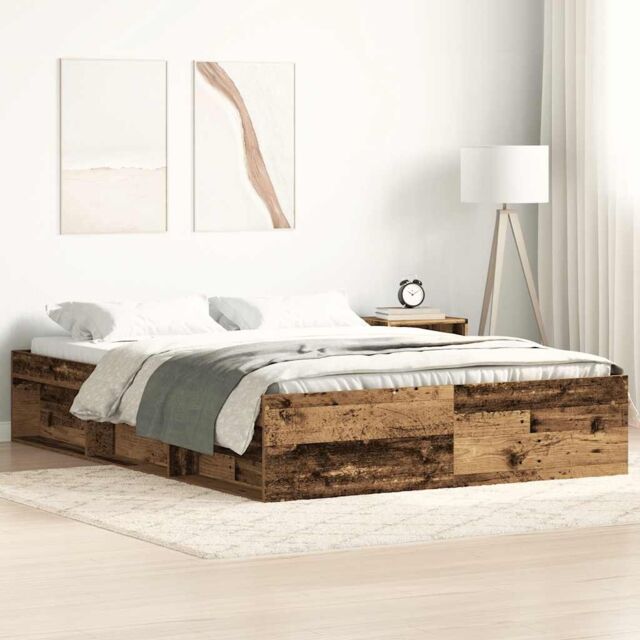 Berkfield Home Bed Frame without Mattress Old Wood 140x190cm Engineered Wood in Brown - Size: 140x190 cm - image 1