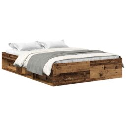Berkfield Home Bed Frame without Mattress Old Wood 140x190cm Engineered Wood in Brown - Size: 140x190 cm - thumbnail 2