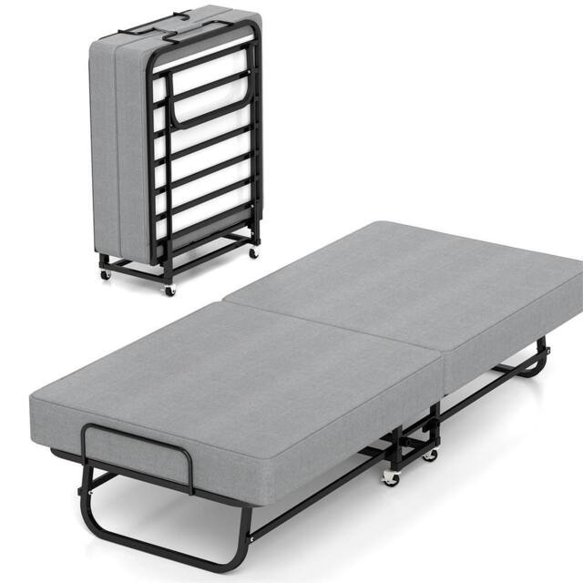 Kelvenix Portable Fold Up Guest Bed with Memory Foam Mattress & Wheels in Grey - image 1
