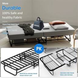 Kelvenix Portable Fold Up Guest Bed with Memory Foam Mattress & Wheels in Grey - thumbnail 3