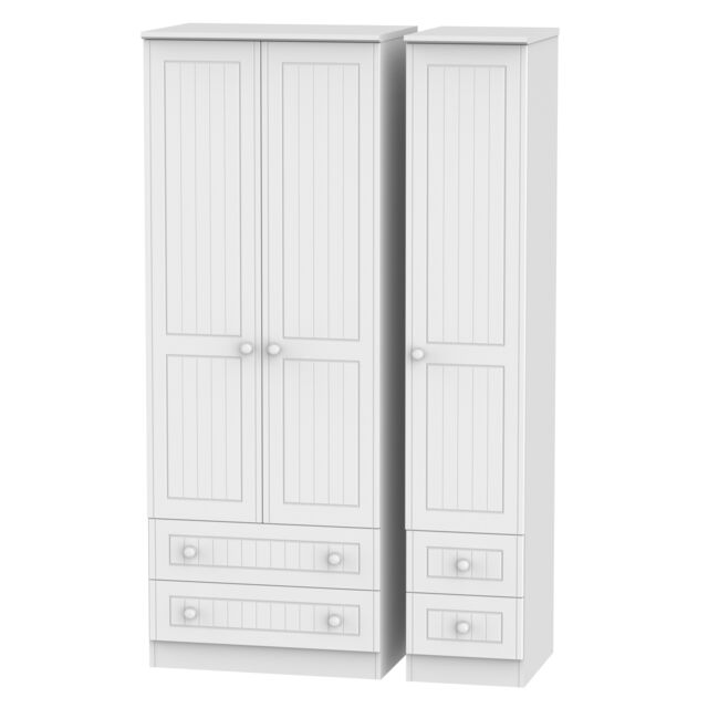 Ready Assembled 2 U Lancaster Tall Triple 2 Drawer + Drawer Wardrobe (Ready Assembled) in White