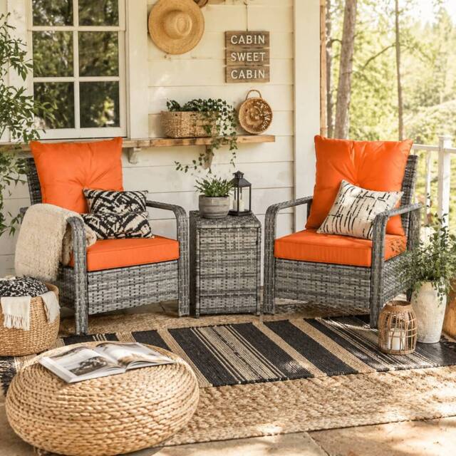 Wyld Haus Nola Nora 3 Piece Mixed Grey Rattan Bistro Set 72L Storage Table and in Orange - image 1