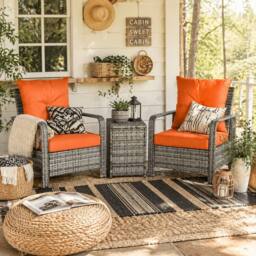 Wyld Haus Nola Nora 3 Piece Mixed Grey Rattan Bistro Set 72L Storage Table and in Orange