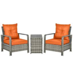 Wyld Haus Nola Nora 3 Piece Mixed Grey Rattan Bistro Set 72L Storage Table and in Orange - thumbnail 2