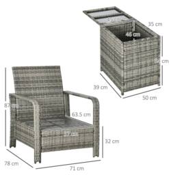 Wyld Haus Nola Nora 3 Piece Mixed Grey Rattan Bistro Set 72L Storage Table and in Orange - thumbnail 3