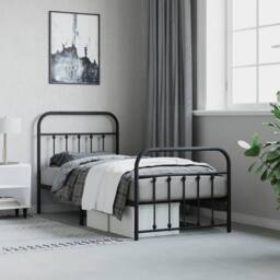 Berkfield Home Metal Bed Frame with Headboard & Footboard Black 90x190 cm Single - thumbnail 4