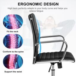 Costway Executive Office Chair High Back PU Leather Swivel Computer Desk Chair in Black - thumbnail 6