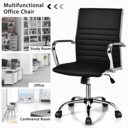 Costway Executive Office Chair High Back PU Leather Swivel Computer Desk Chair in Black - thumbnail 8