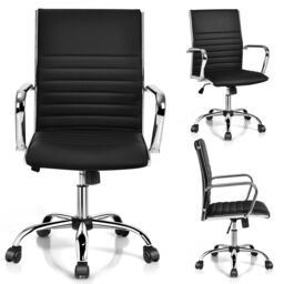 Costway Executive Office Chair High Back PU Leather Swivel Computer Desk Chair in Black - thumbnail 3