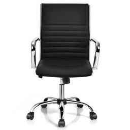 Costway Executive Office Chair High Back PU Leather Swivel Computer Desk Chair in Black - thumbnail 2